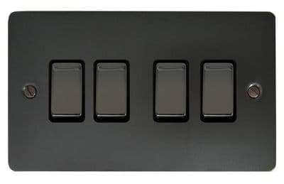 G&H FBB304-BN Flat Plate Black Bronze 4 Gang 1 or 2 Way Rocker Light Switch