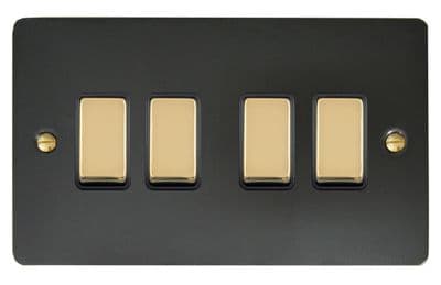 G&H FBB304-PB Flat Plate Black Bronze 4 Gang 1 or 2 Way Rocker Light Switch