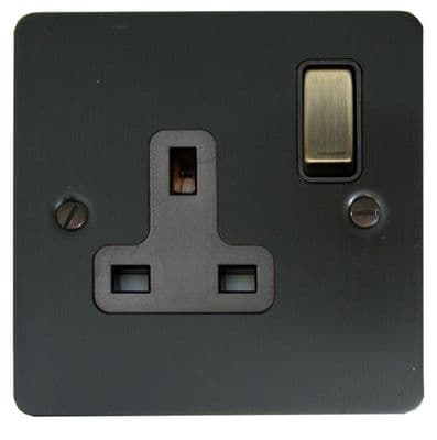 G&H FBB309-AB Flat Plate Black Bronze 1 Gang Single 13A Switched Plug Socket