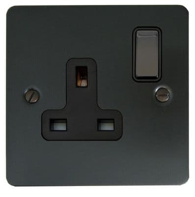 G&H FBB309-BN Flat Plate Black Bronze 1 Gang Single 13A Switched Plug Socket