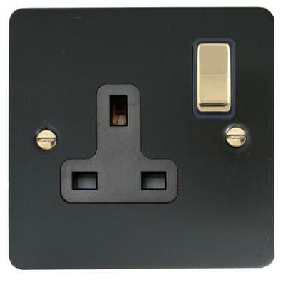 G&H FBB309-PB Flat Plate Black Bronze 1 Gang Single 13A Switched Plug Socket