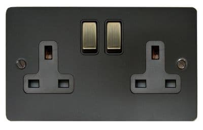G&H FBB310-AB Flat Plate Black Bronze 2 Gang Double 13A Switched Plug Socket