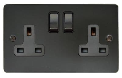 G&H FBB310-BN Flat Plate Black Bronze 2 Gang Double 13A Switched Plug Socket