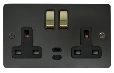 G&H FBB3913-PB Flat Plate Black Bronze 2 Gang Double 13A Plug Socket Dual 4.2A USB C