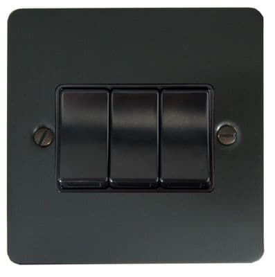 G&H FBB3B Flat Plate Black Bronze 3 Gang 1 or 2 Way Rocker Light Switch