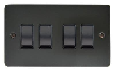 G&H FBB4B Flat Plate Black Bronze 4 Gang 1 or 2 Way Rocker Light Switch