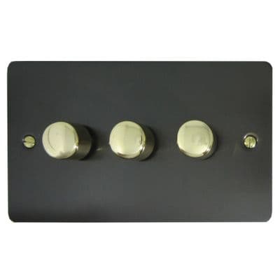 G&H FBB523-PB Flat Plate Black Bronze 3 Gang 1 or 2 Way LED Dimmer Switch