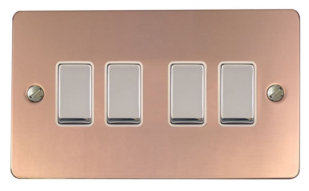 G&H FBC204 Flat Plate Bright Copper 4 Gang 1 or 2 Way Rocker Light Switch