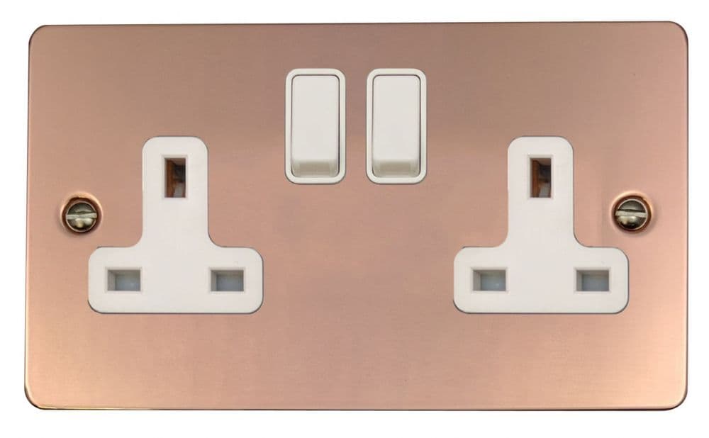G&H FBCHX10W Flat Plate Copper Hand Waxed 2 Gang Double 13A Switched ...