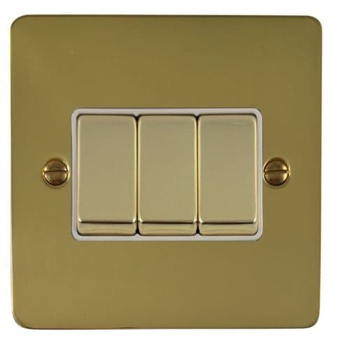 G&H FBUL203 Flat Plate Unlacquered Polished Brass 3 Gang 1 or 2 Way Rocker Light Switch