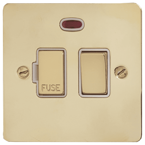 G&H FBUL227 Flat Plate Unlacquered Polished Brass 1 Gang Fused Spur 13A Switched & Neon