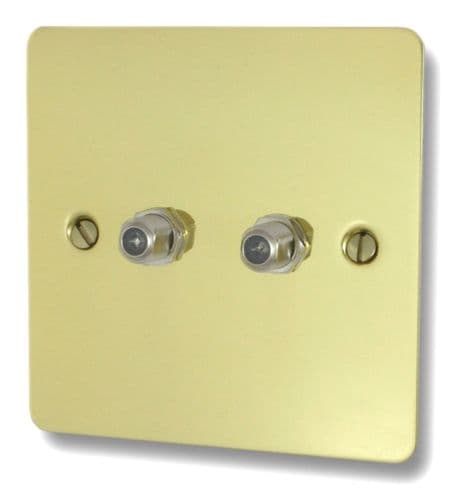 G&H FBUL237 Flat Plate Unlacquered Polished Brass 2 Gang Satellite Socket Point
