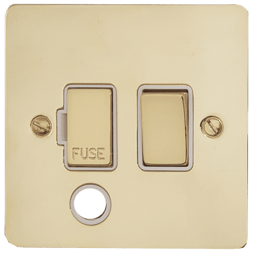 G&H FBUL256 Flat Plate Unlacquered Polished Brass 1 Gang Fused Spur 13A Switched & Flex Outlet