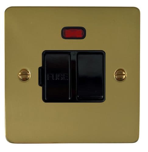 G&H FBUL27B Flat Plate Unlacquered Polished Brass 1 Gang Fused Spur 13A Switched & Neon