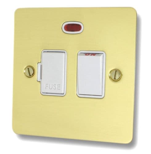 G&H FBUL27W Flat Plate Unlacquered Polished Brass 1 Gang Fused Spur 13A Switched & Neon