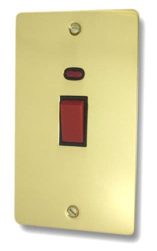 G&H FBUL28B Flat Plate Unlacquered Polished Brass 45 Amp DP Cooker Switch & Neon Vertical Plate