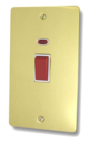 G&H FBUL28W Flat Plate Unlacquered Polished Brass 45 Amp DP Cooker Switch & Neon Vertical Plate
