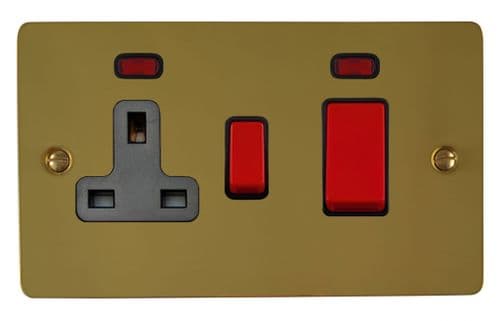 G&H FBUL29B Flat Plate Unlacquered Polished Brass 45 Amp DP Cooker Switch & 13A Switched Socket