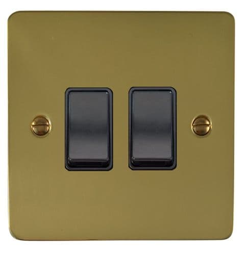 G&H FBUL2B Flat Plate Unlacquered Polished Brass 2 Gang 1 or 2 Way Rocker Light Switch