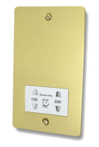 G&H FBUL30W Flat Plate Unlacquered Polished Brass Dual Voltage Shaver Socket 115-230V