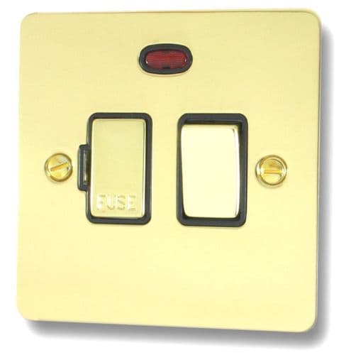 G&H FBUL327 Flat Plate Unlacquered Polished Brass 1 Gang Fused Spur 13A Switched & Neon