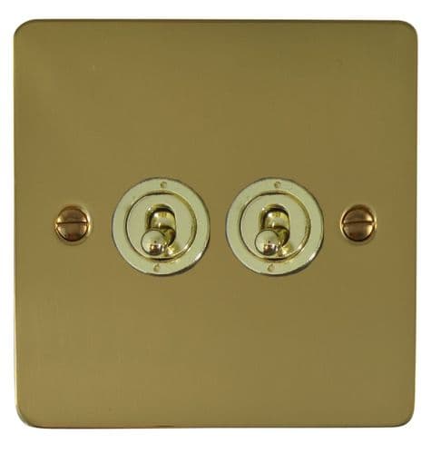 G&H FBUL382-PB Flat Plate Unlacquered Polished Brass 2 Gang 1 or 2 Way Toggle Light Switch