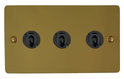 G&H FBUL383-FBK Flat Plate Unlacquered Polished Brass 3 Gang 2 Way Toggle Light Switch