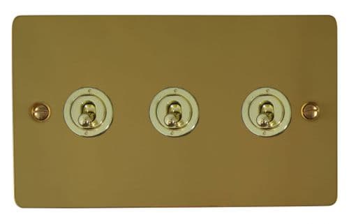 G&H FBUL383-PB Flat Plate Unlacquered Polished Brass 3 Gang 1 or 2 Way Toggle Light Switch