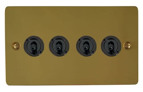 G&H FBUL384-FBK Flat Plate Unlacquered Polished Brass 4 Gang 2 Way Toggle Light Switch