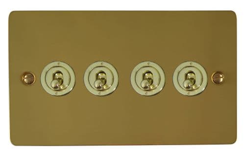 G&H FBUL384-PB Flat Plate Unlacquered Polished Brass 4 Gang 1 or 2 Way Toggle Light Switch