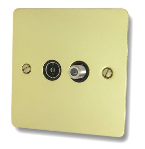 G&H FBUL38B Flat Plate Unlacquered Polished Brass 1 Gang TV Coax & Satellite Socket Point