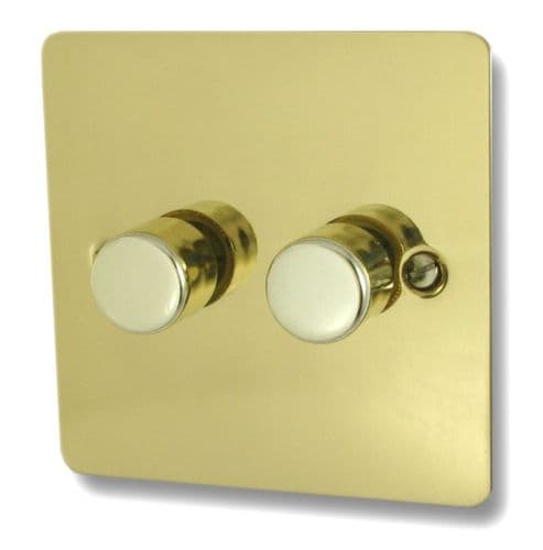 G&H FBUL522 Flat Plate Unlacquered Polished Brass 2 Gang 1 or 2 Way LED Dimmer Switch