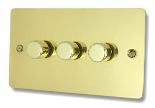 G&H FBUL523 Flat Plate Unlacquered Polished Brass 3 Gang 1 or 2 Way LED Dimmer Switch