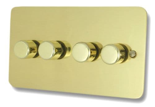 G&H FBUL524 Flat Plate Unlacquered Polished Brass 4 Gang 1 or 2 Way LED Dimmer Switch
