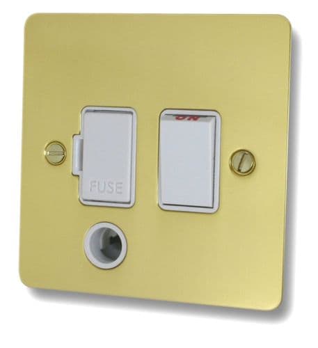 G&H FBUL56W Flat Plate Unlacquered Polished Brass 1 Gang Fused Spur 13A Switched & Flex Outlet
