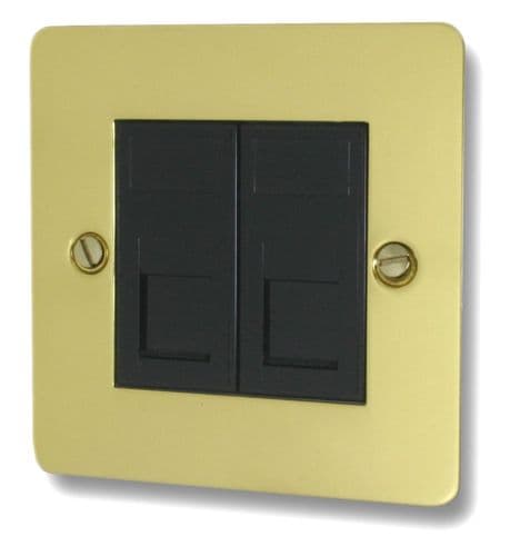 G&H FBUL62B Flat Plate Unlacquered Polished Brass 2 Gang RJ45 Cat5e Data Socket Point