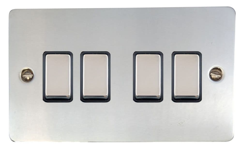 G&H FC304 Flat Plate Polished Chrome 4 Gang 1 or 2 Way Rocker Light Switch