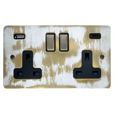 G&H FDB3911 Flat Plate Dover Bronze 2 Gang Double 13A Plug Socket 3.1A USB A + C