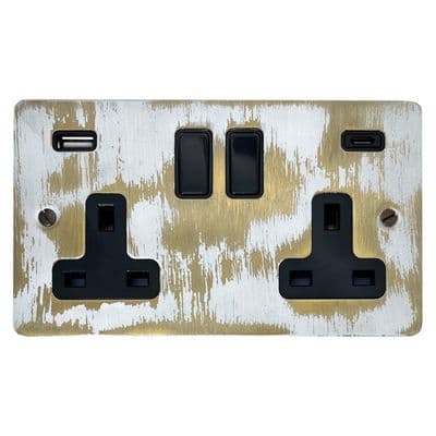 G&H FDB911B Flat Plate Dover Bronze 2 Gang Double 13A Plug Socket 3.1A USB A + C