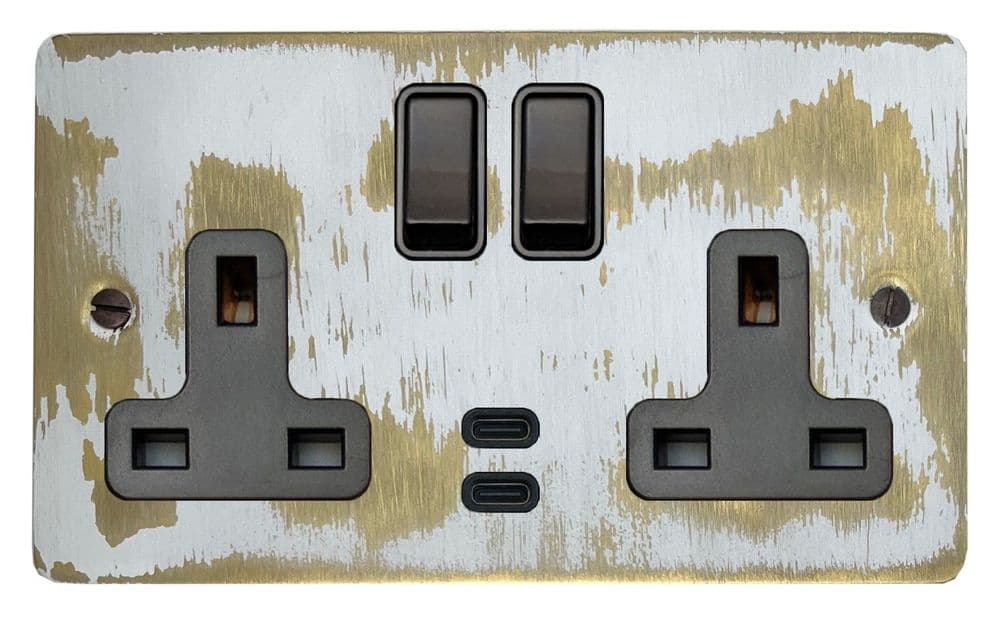 G&H FDB913B Flat Plate Dover Bronze 2 Gang Double 13A Plug Socket Dual ...