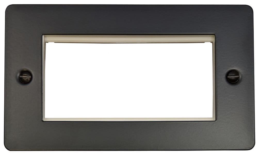 G&H FFB164 Flat Plate Matt Black 2 Gang 4 Euro Module Plate