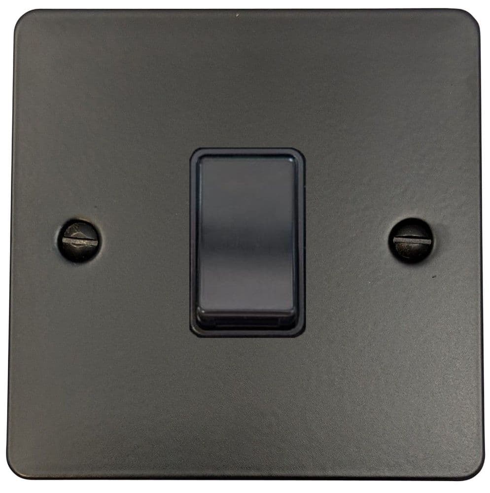 G&H FFB1B Flat Plate Matt Black 1 Gang 1 or 2 Way Rocker Light Switch
