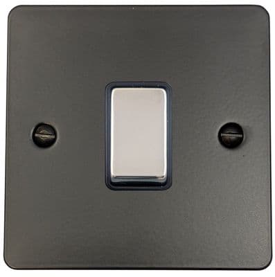 G&H FFB301-PC Flat Plate Matt Black 1 Gang 1 or 2 Way Rocker Light Switch