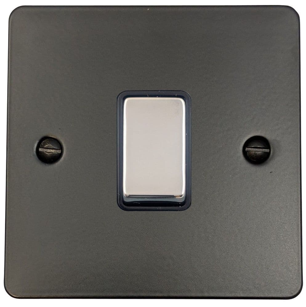 G&H FFB305-PC Flat Plate Matt Black 1 Gang Intermediate Rocker Light Switch