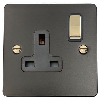 G&H FFB309-PB Flat Plate Matt Black 1 Gang Single 13A Switched Plug Socket