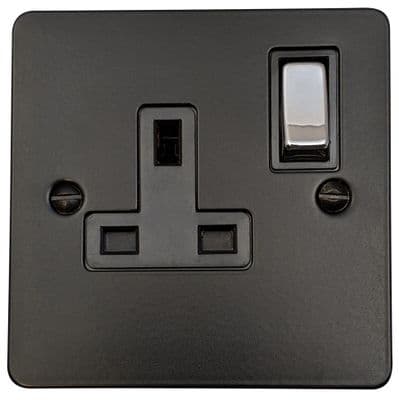 G&H FFB309-PC Flat Plate Matt Black 1 Gang Single 13A Switched Plug Socket