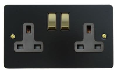 G&H FFB310-PB Flat Plate Matt Black 2 Gang Double 13A Switched Plug Socket