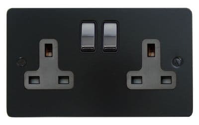 G&H FFB310-PC Flat Plate Matt Black 2 Gang Double 13A Switched Plug Socket
