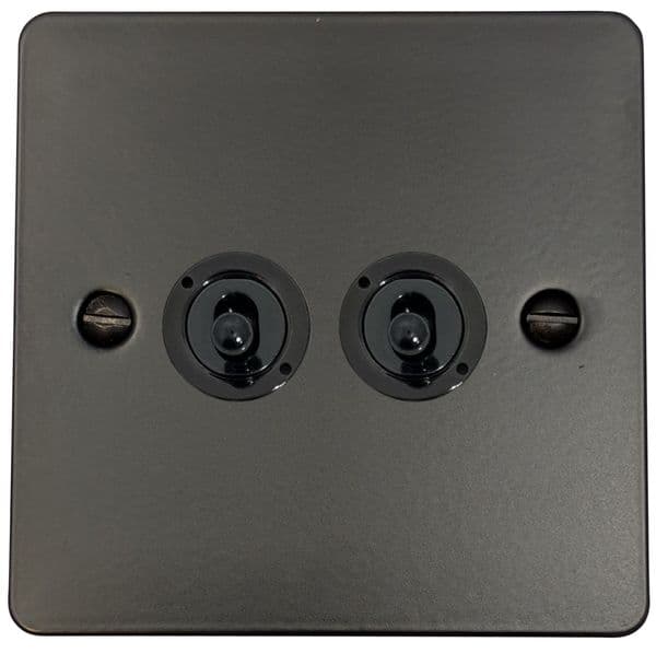 G&H FFB382-FBK Flat Plate Matt Black 2 Gang 1 or 2 Way Toggle Light Switch