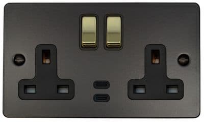 G&H FFB3913-PB Flat Plate Matt Black 2 Gang Double 13A Plug Socket Dual 4.2A USB C